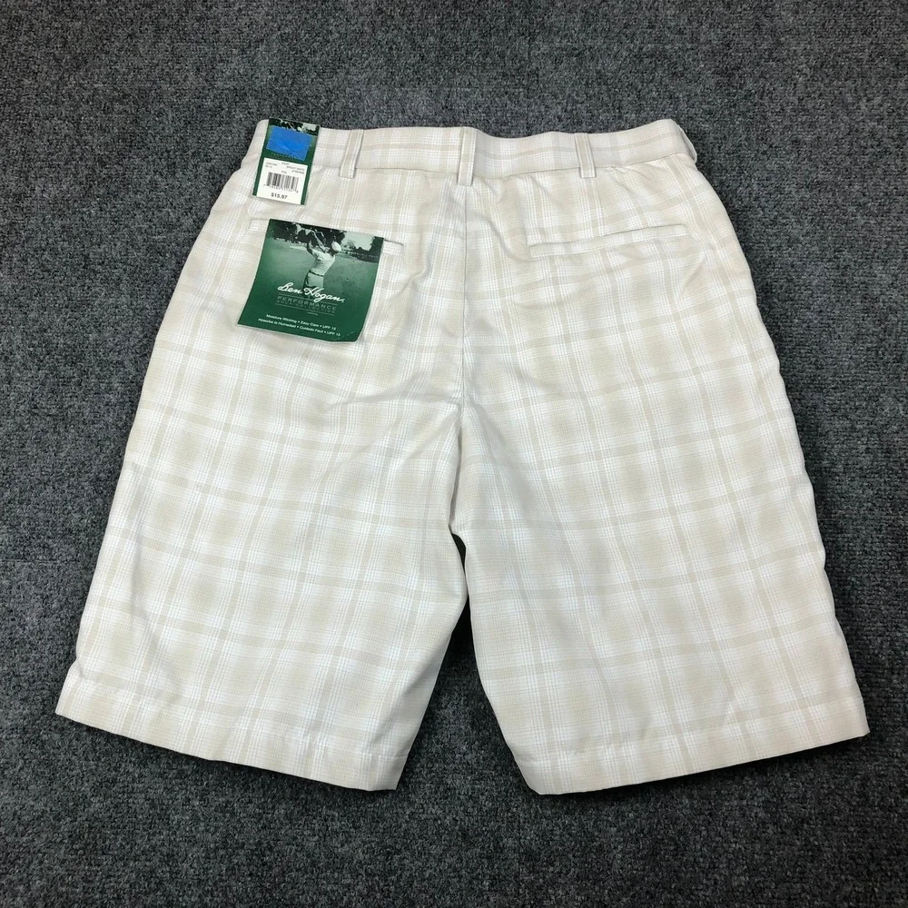 Ben Hogan Performance Golf Shorts Mens 30 White Plaid Moisture Wicking ZFSB78NB